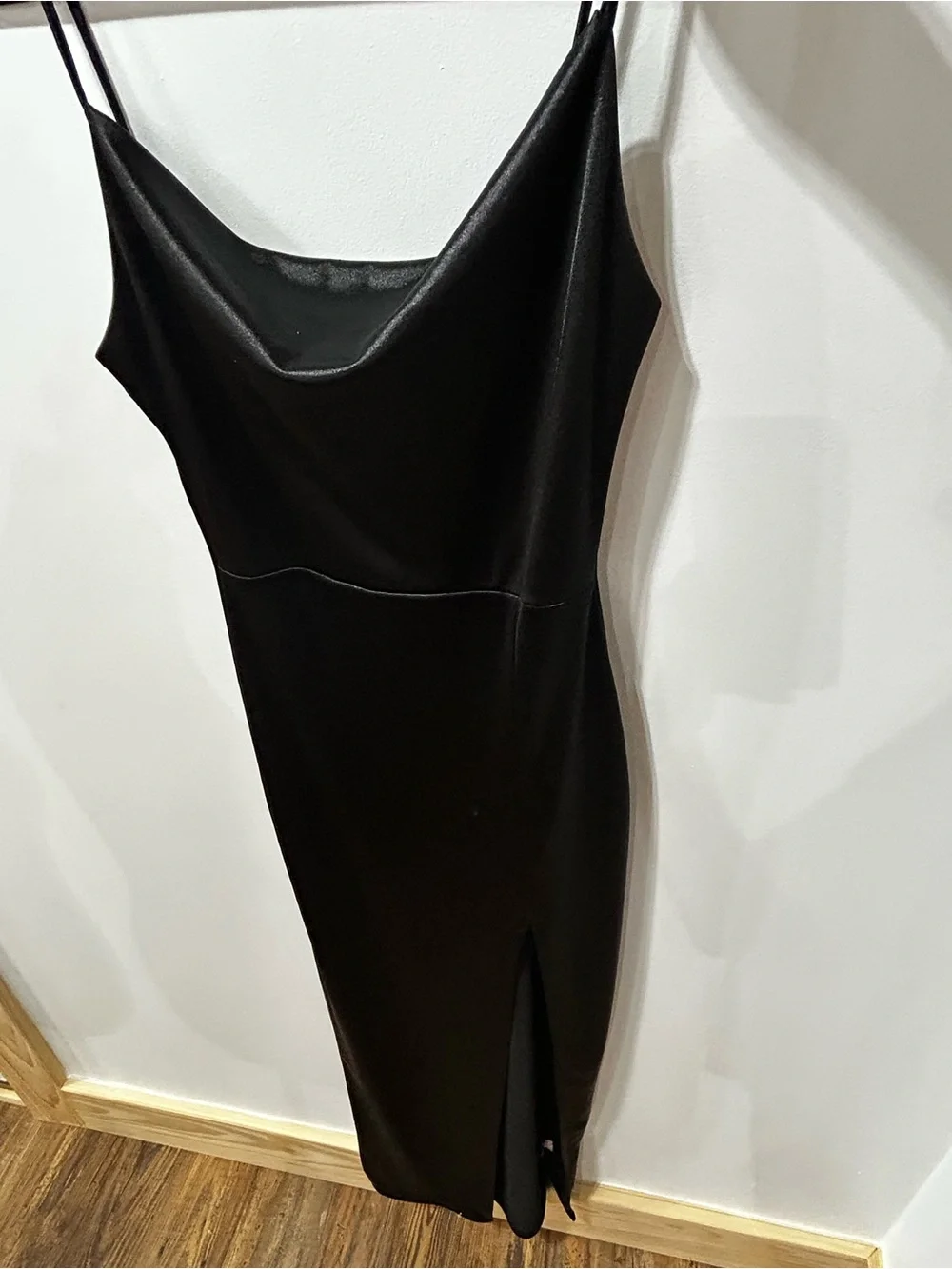 Vibe Black Satin Cowl Neck Slip Maxi Dress